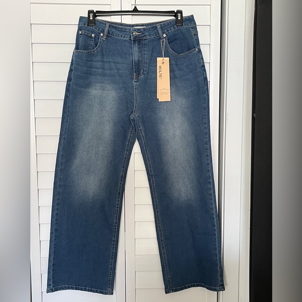 HDLTE Women Boyfriends High Waist Baggy Blue Jeans Size X-L